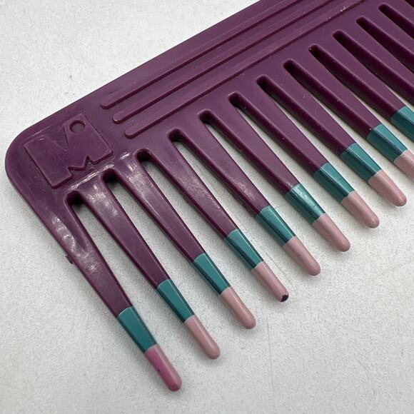 Vtg MEBCO Purple Teal Pink Twice Color Dipped Wide Toothed Detangling Comb 6.25" - Picture 1 of 5